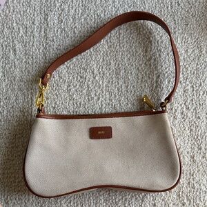 JW PEI Beige Canvas Shoulder Bag with Brown Trim and Gold Hardware